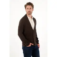 TENNIS - Buzo tejido tipo cárdigan café para hombre