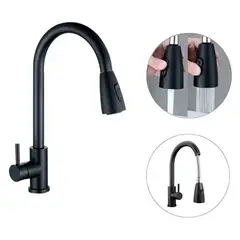 ZHOPI CO - Grifería Llave Lavaplatos Extensible Monomando Acero Inoxidable Negro Mate Con Manija Tipo Bastón
