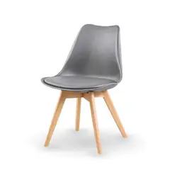INNOVA - Silla Comedor Eames Moderna Gris Con Patas de Madera Estilo Nórdico
