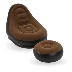 INNOVA - Sillón Inflable Puff Con Reposapiés Café Portátil Ergonómico