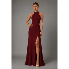 NEGRELI - Vestido Largo Elegante Cuello Halters Con Abertura Lateral