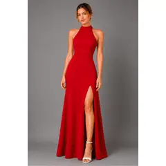 NEGRELI - Vestido Largo Elegante Cuello Halters Con Abertura Lateral
