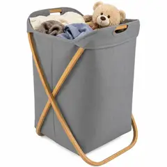 ONE PIXEL - Cesto Ropa Sucia Plegable Con Estructura De Madera 60x30 cm Gris