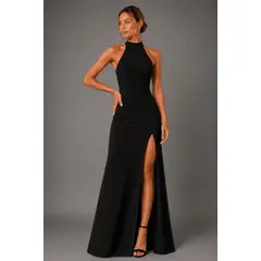 NEGRELI - Vestido Largo Elegante Cuello Halters Con Abertura Lateral