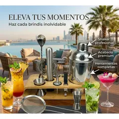 BARTENDING COLOMBIA - Kit Barman En Casa Juego De Cocteles Acero Inoxidable Y Bambú