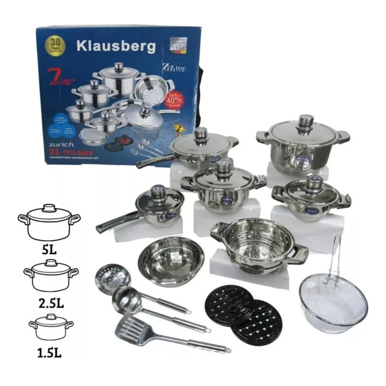 Juego De Ollas Acero Quirúrgico Bateria De Cocina Klausberg 21 Pcs