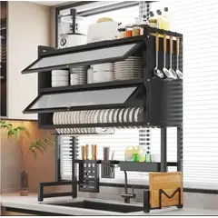 GENERICO - PLATERO ESCURRIDOR DOBLE TAPA 65CM NEGRO ORGANIZADOR