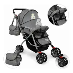 GENERICO - Coche Paseador Bebe Reversible Pañalera Plegable Gris