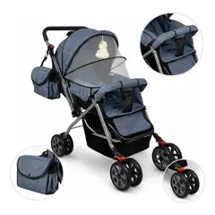 GENERICO - Coche Paseador Bebe Reversible Pañalera Plegable Azul