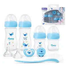 GENERICO - Kit Teteros Anticólicos Bebe Momeasy 9 Piezas Con Accesorios Azul