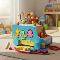 GENERICO - Autobús De Arrastre De Madera Montessori Con Encastre y Prono 24,5 x 15,3 x 20 cm