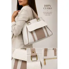 EVEGONZ - BOLSO CARTERA DE MUJER EN CUERO BEIGE ROMA