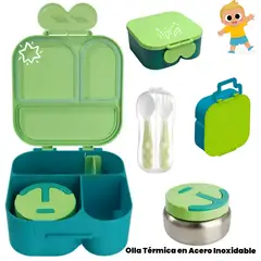 CLEAN - Lonchera Infantil x 4 Compartimiento Hermetica + Olla Acero Inoxidable