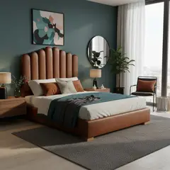 KAIU HOME - Combo Queen Cabecero Olimpo Café + Base Cama 160x190 Cuero Sintetico
