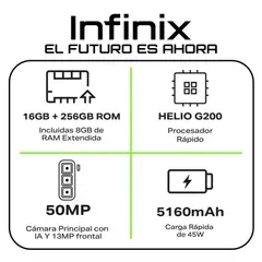 INFINIX - Celular HOT 60 PRO+ 256 GB 8 GB RAM Negro