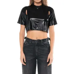 CLEMONT - CROP TOP PLATINATO NEGRO FEMENINO
