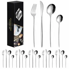 ONE PIXEL - Set De Cubiertos Elegantes Para El Hogar Plateados X24 PCS