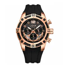 LOIX - Reloj Para Hombre Elegante Deportivo LA2146 Negro Con Detalles Oro Rosa