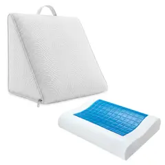 ENERGY PLUS - Combo Cojín Triangular 45x45 + Almohada Cervical con Gel