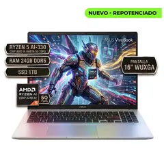 ASUS - M1607KA-MB144 RYZEN 5 AI-330 CHIP AMD I A HASTA 50 TOPS, RAM 24GB DDR5, SSD1TB PANTALLA 16" SILVER