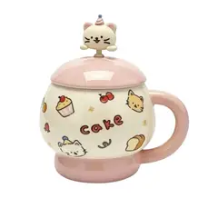 POLASUP - Taza Decorativa De Cerámica Con Tapa Vajilla Mugs Cocina Bebida Color Rosado