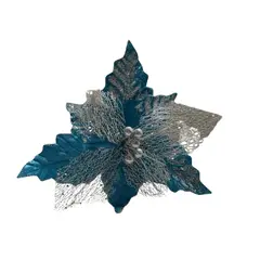 IKSA - Flores De Navidad Para Árbol Y Decoración X 12 Unidades De 32 Cm Color Azul