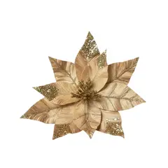IKSA - Flores De Navidad Para Árbol Y Decoración X 12 Unidades De 32 Cm Color Dorado