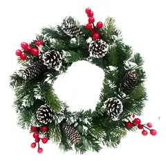 GENERICO - Corona Navideña Decoracuon Para Puerta 40cm Color Verde Con Pino Y Frutos Rojos