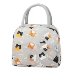 IKSA - Bolso Lonchera Con Aislamiento Térmico 20 X 22 Cm Color Gris Diseño Gatos