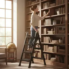 GENERICO - Escalera Plegable de 4 Pasos / Estantes / Peldaños – Negra