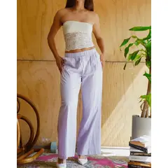 LUXUR JEANS - PANTALONES DE CUADROS GINNI LILA-BLANCO
