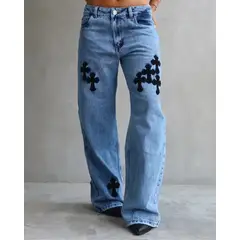 LUXUR JEANS - JEAN RELAXED FIT CRUCES NEGRAS AZUL WASHED