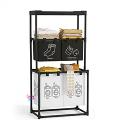 JAYSTORE - Organizador Ropa Sucia Cesto 4 Bolsas Con Repisa Lavandería