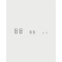 LUNAMAR - Set X3 Aretes Mate PLATA
