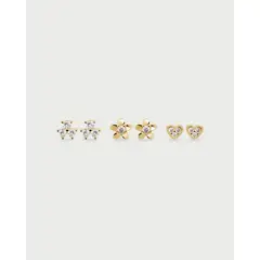 LUNAMAR - Set X3 Aretes Flores y Corazones