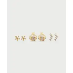 LUNAMAR - Set X3 Aretes Mariquita Oro