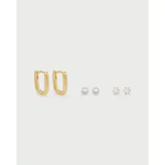 LUNAMAR - Set X3 Aretes Cuadros Y Básicos