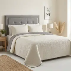 HARMONY HOME - Colcha Española Doble Faz (Gris/ Márfil) + 2 Fundas