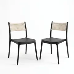 ENTRE NOS HOME - Silla de Diseño Venecia Negra con Espaldar Mallado Sintético Blanco x2