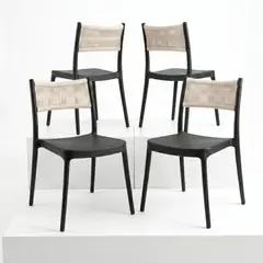 ENTRE NOS HOME - Silla de Diseño Venecia Negra con Espaldar Mallado Sintético Blanco x4