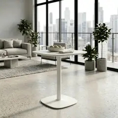 ENTRE NOS HOME - Mesa Sidney Cuadrada MDF Blanca Con Base Metálica 60x60 cm