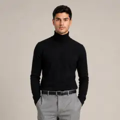SYK - Buzo Cuello Tortuga Para Hombre Negro Cuello Alto