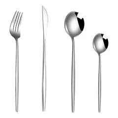 BELLAHOGAR - Juego De Cubiertos Elegantes 24 Piezas Acero Inoxidable Plateado