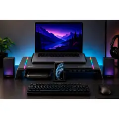 JYR TECHNOLOGY - Kit Combo Base Soporte Para Portátil Monitor Jyr + Parlantes