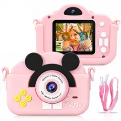 ONE PIXEL - Camara Para Niños Mickey 2 Lentes Con Forro Y Cuerda Rosada