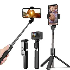 GENERICO - Palo Selfie Tripode Control Bluetooth Aluminio Luz Flash 100cm