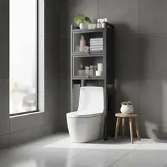 RENAHOUSE - Organizador De Baño Zebbris Sobre Inodoro Negro Con Puertas Negro