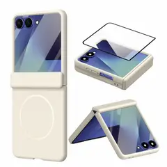 GENERICO - Case Bisagra Y Screen Protector Compatible Samsung Z Flip 8 Beige