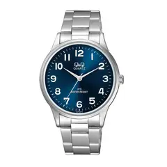 Q&Q - Reloj Plateado Fondo Azul C214J215Y Con Numeros Original Para Hombre Acero + Caja