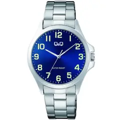 Q&Q - Reloj Plateado Fondo Azul C36A001PY Con Numeros Fluorescentes Original Para Hombre Acero + Caja
